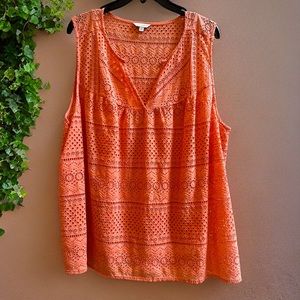 Lucky Brand Orange/Coral Lace Blouse | Size 2x